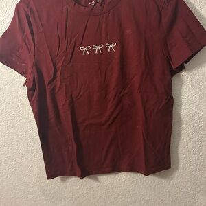 Women's Burgundy T-Shirt with Bow Design
